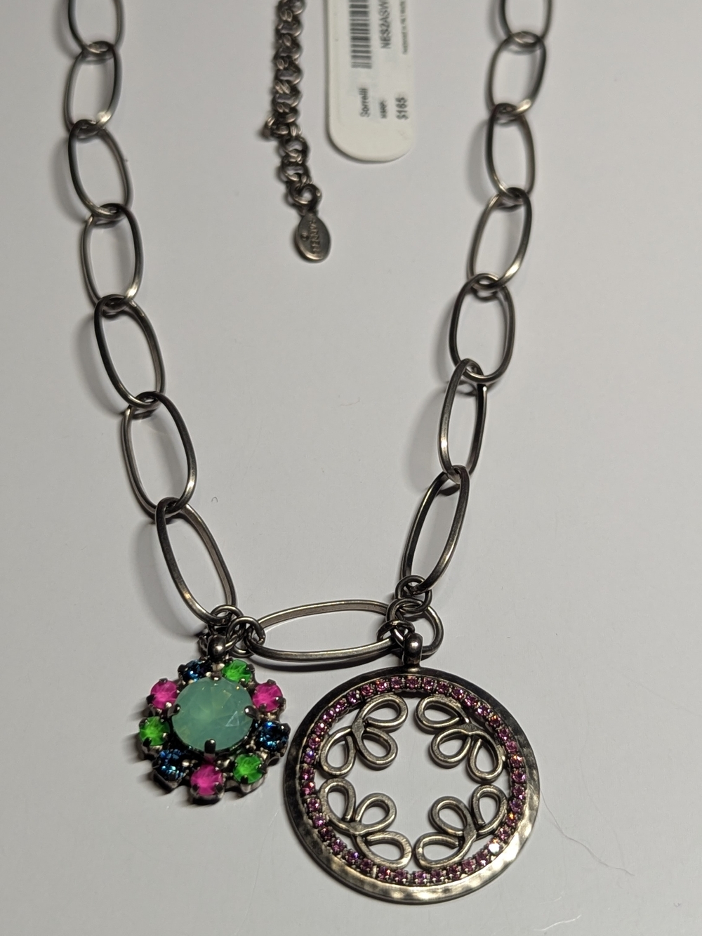 Sorrelli Wild Watermelon Silver Necklace w/Pink, Green, Blue and Mint Accents